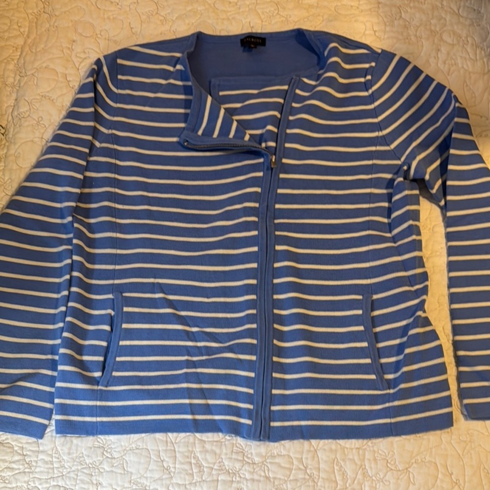 Talbots Blue Knit Zip Up Cardigan